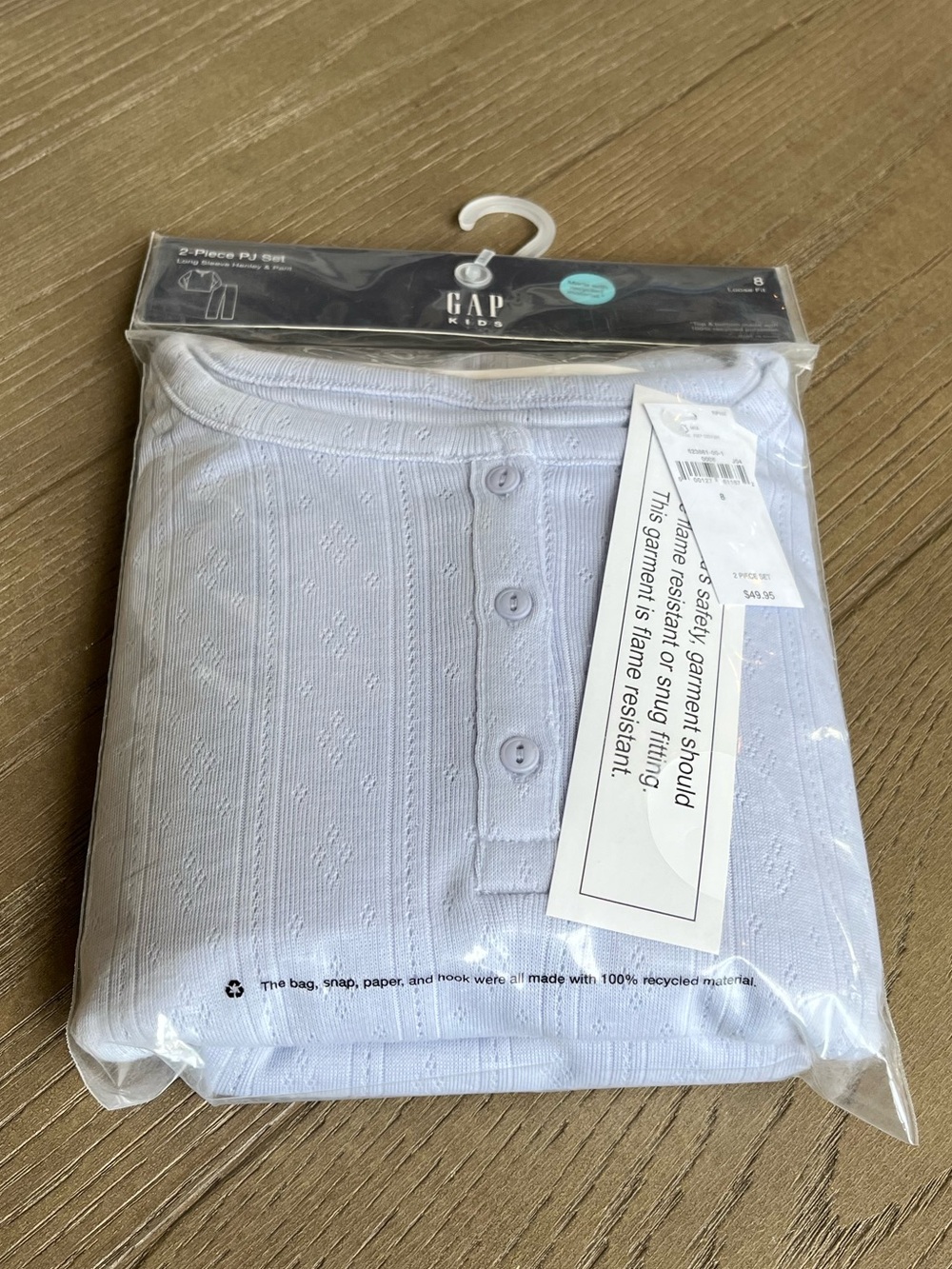 Gap Kids Pointelle Henley and Pants Pajamas Size Girl 8 Periwinkle Blue PJs NWT!